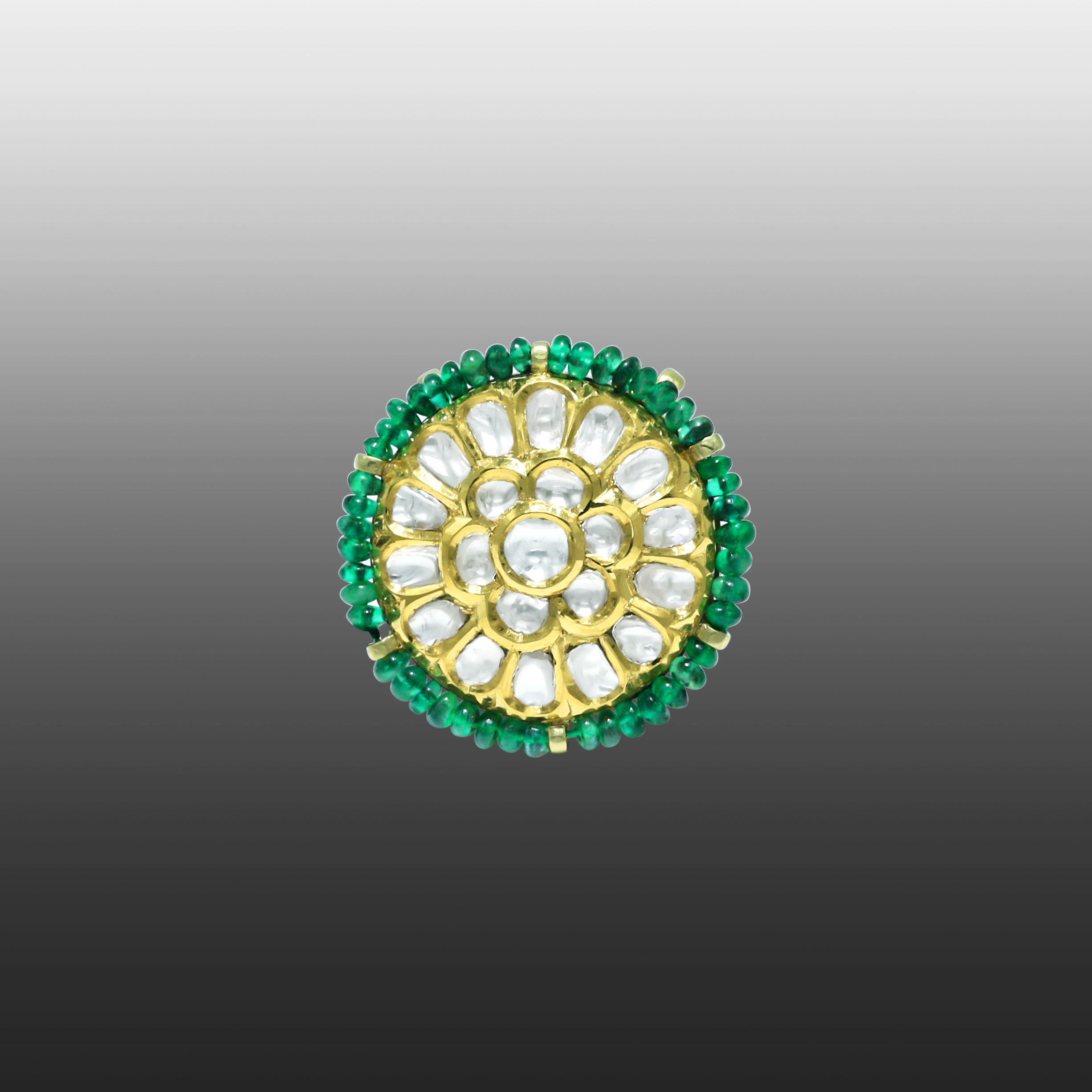 Gold Polki Borla with Emerald Bead Halo and Cluster Design